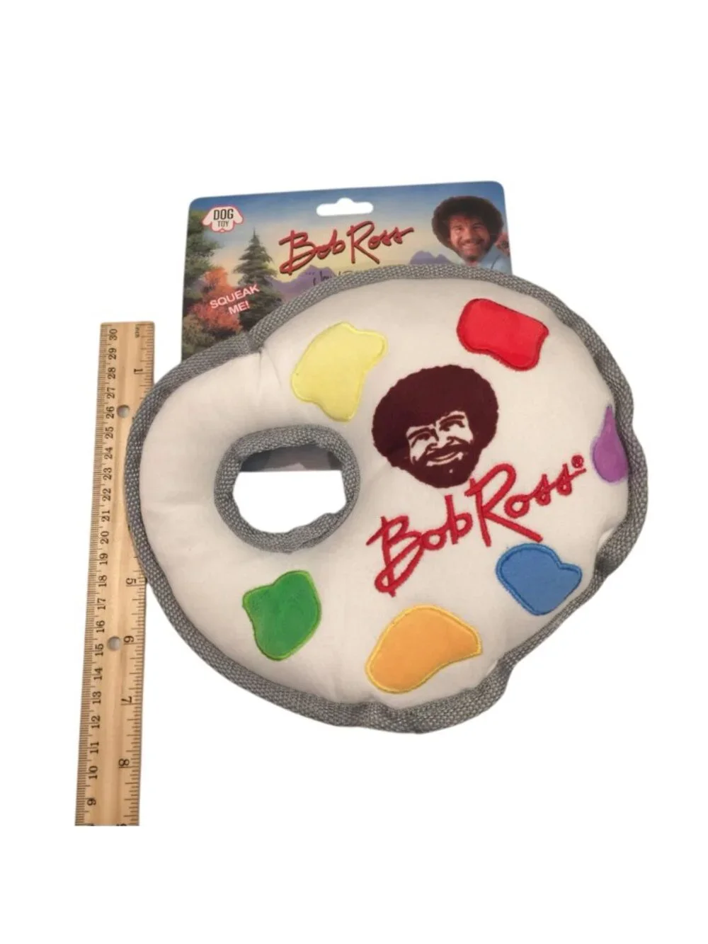 Bob Ross Plush Paint Pallet Fleece Dog Toy Squeak Crinkle Squeak